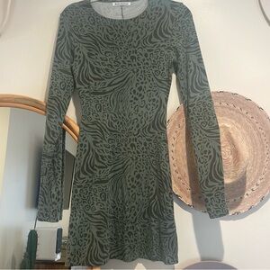 Reformation Animal Print Tencel Long Sleeve Dress XS